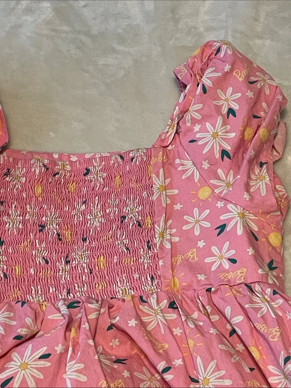 Barbie Pink Floral Puff-Sleeve Sundress *** has some spots as shown not visible